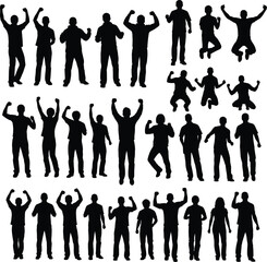 Diverse Joyful Silhouettes On WhiteDiverse Joyful Silhouettes On White