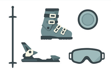 Ski equipment arranged on a white background ready for winter adventures and mountain exploration