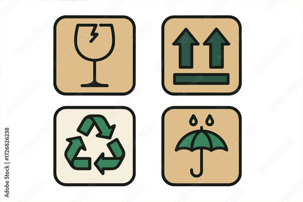 Poster symbols for waste management and recycling practices displayed on signboard for public awareness