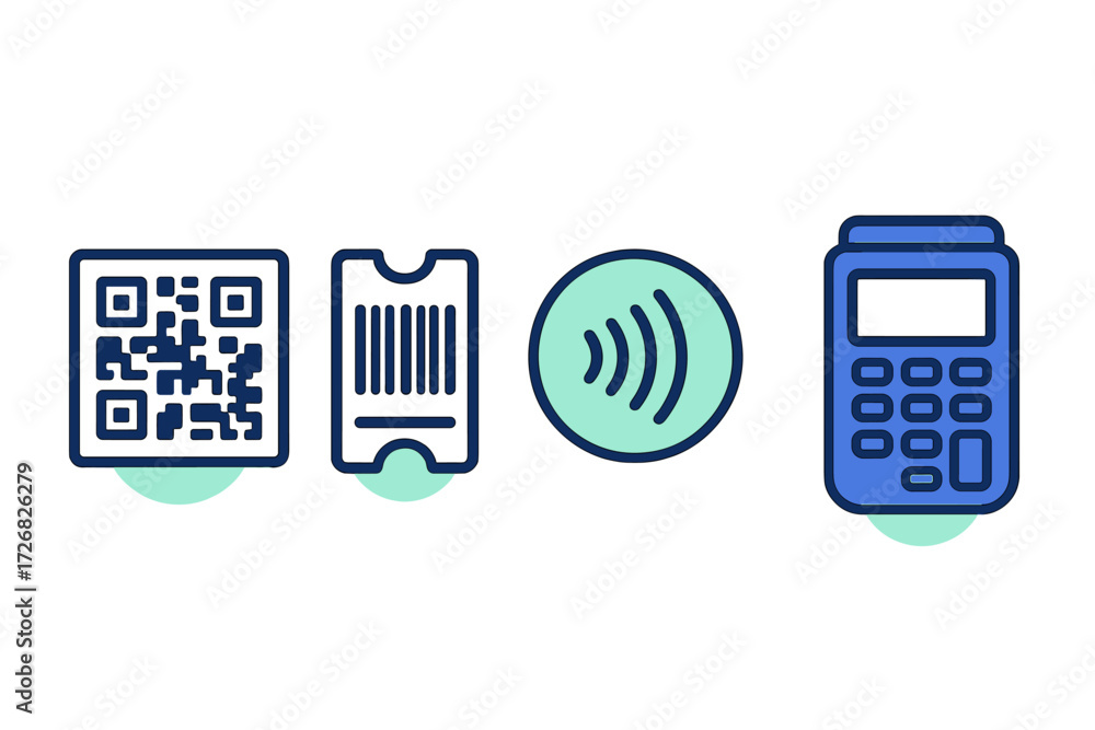 Poster various digital payment methods and ticketing options displayed on a simple background
