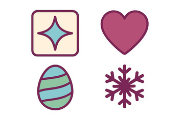 Colorful icons representing different themes like love, celebration, and winter in a playful style