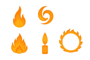 Colorful orange fire and flame icons suitable for digital design and creative projects
