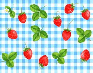 Strawberries on a checkered tablecloth