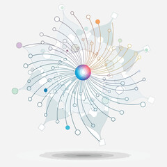 Abstract Digital Network Connection with Radial Lines and Central Sphere Representing Global Data Flow, Technology, and Seamless Interactivity