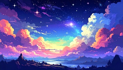 Colorful fantasy landscape at twilight