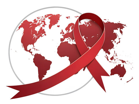 HIV AIDS illustration for World AIDS Day with red ribbon and blobe