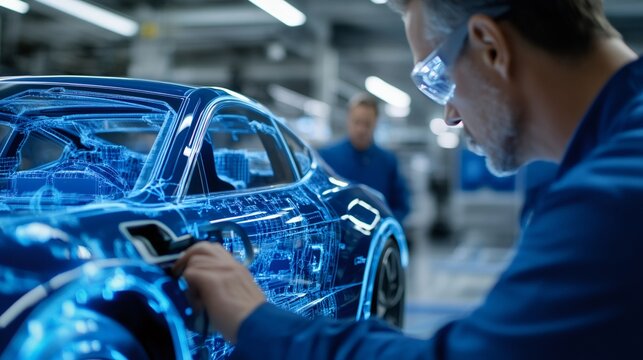 Engineer developing car design using augmented reality technology