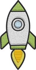 Colored Embroidery Rocket Ship Illustration Patch