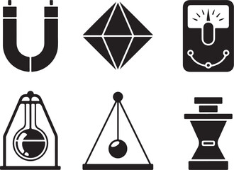 Fototapeta premium Science icons: magnet, crystal, meter, flask, pendulum, hourglass