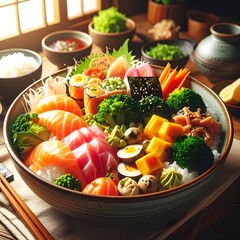 Colorful Japanese food platter