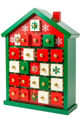Wooden advent calendar with drawers on transparent background
