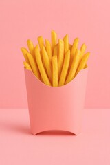 Golden French Fries in Pink Carton Box