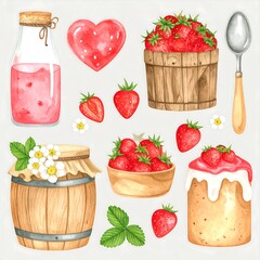 Strawberry collection, watercolor style
