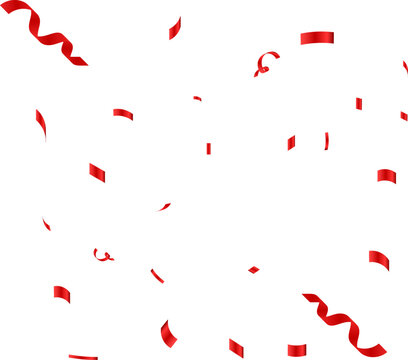Red confetti background with falling celebration ribbons