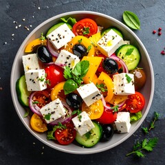 Colorful Mediterranean salad in a bowl