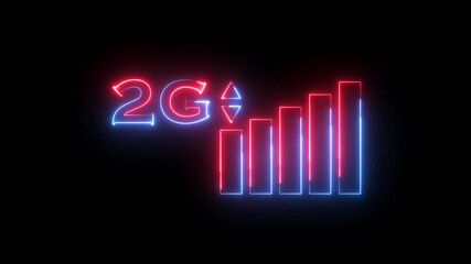 2G network icon animation glowing neon red and blue color computer and smartphone internet sign symbol on black background	