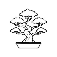 Bonsai Tree Outline Icon – Black and White Vector Illustration