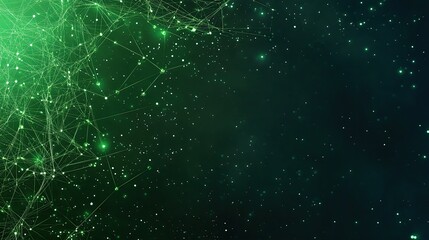 A vibrant abstract background featuring glowing green and blue elements that symbolize a digital network, perfect for web design and posters showcasing technology and data transfer