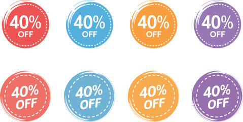Savings Alert 40 Percent Off Colorful Sale Badges For Retail Promotions and Discount Marketing, Limited Time Offers, Colorful Clearance Sale Stickers