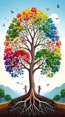 Colorful tree with people