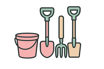 Garden tools are ready for planting flowers and vegetables in spring season