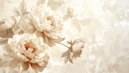 Vintage floral wallpaper in beige tones, antique botanical style