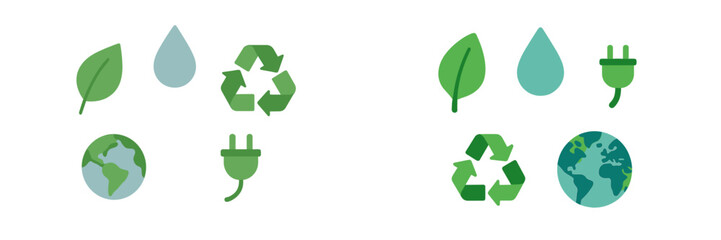 Symbols of sustainability showing renewable energy, recycling, and environmental care in a clean layout