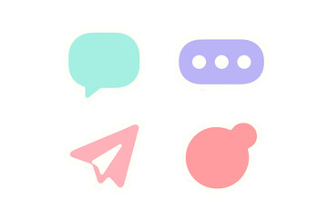 Colorful messaging icons represent communication tools and digital interaction in a simple, modern style