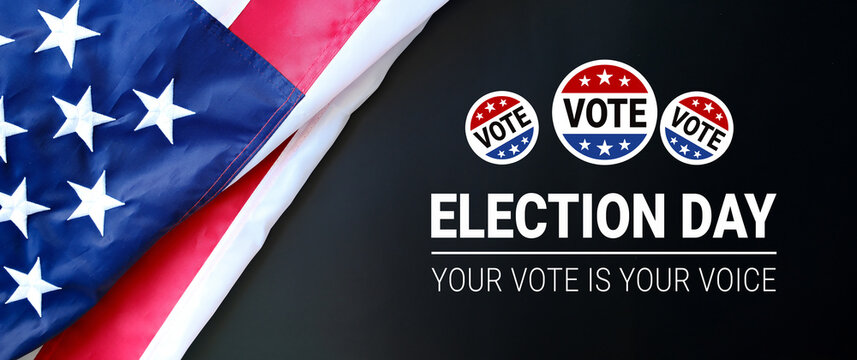 Election Day Your Vote is Your Voice banner background with american flag