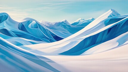 Serene blue and white snow mountain range landscape.