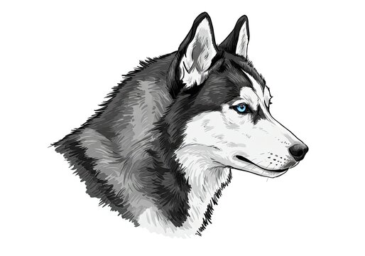 Digital illustration of a Siberian Husky dog, showcasing its distinctive fur and blue eyes.