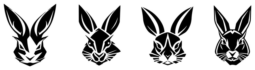 Fierce rabbit head logo bundle with angular ears and bold tribal markings – modern sport mascot collection illustration