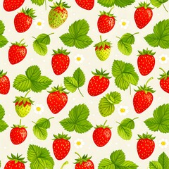 Strawberry pattern with leaves and flowers