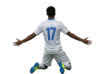 Soccer player with number 17 on his back isolated on transparent background