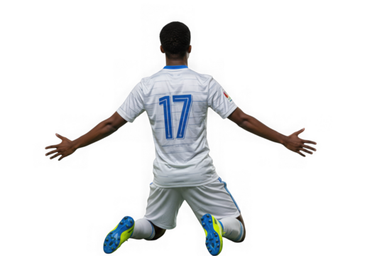 Soccer player with number 17 on his back isolated on transparent background