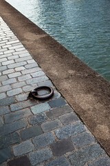 Close up of the quayside paving stones