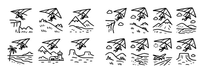 Naklejka premium Hang Gliding Icons Grid