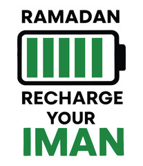 Ramadan Mubarak Typography Vector – Recharge Your Iman with Green Battery Islamic Design