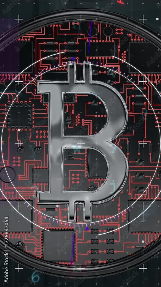 Poster animation of financial data processing over bitcoin