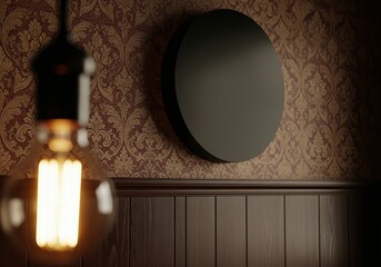 A blank round sign mockup on a wall in a stylish barbershop a vintage and masculine signage for a men's grooming brand logo