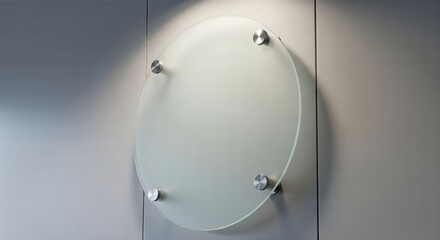 A transparent glass round sign mockup on an office wall a modern and elegant corporate signage for a company logo presentation