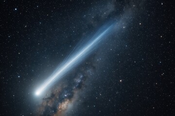 Comet tail across Milky Way. Use for astronomy, education, science, and editorial marketing
