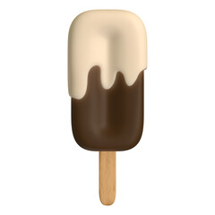Chocolate Ice Cream Bar 3D Icon with White Creamy Drip Topping
