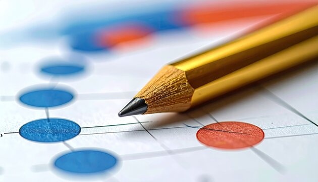 Close up of a yellow pencil on a business flowchart diagram.