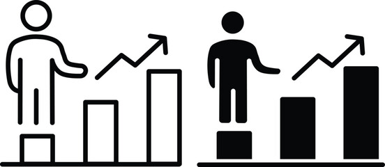 Business Growth Icon with Bar Chart and Success Progress Visualization and vector silhouette..eps