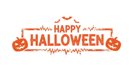 Happy halloween text with pumpkins and bats isolated on transparent background