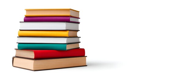 a stack of books invites curiosity and warmth on a calm white background with space for text