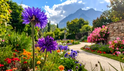 Colorful garden path with vibrant flowers