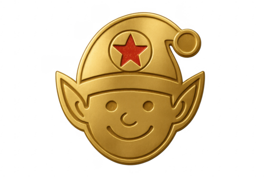 Golden elf head badge with red star