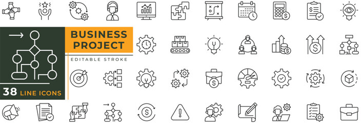 Business project line icon set with editable stroke. Vector illustration.